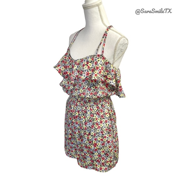 BCBGENERATION Strappy Ruffle Colorful Floral Shorts Romper - Picture 4 of 14